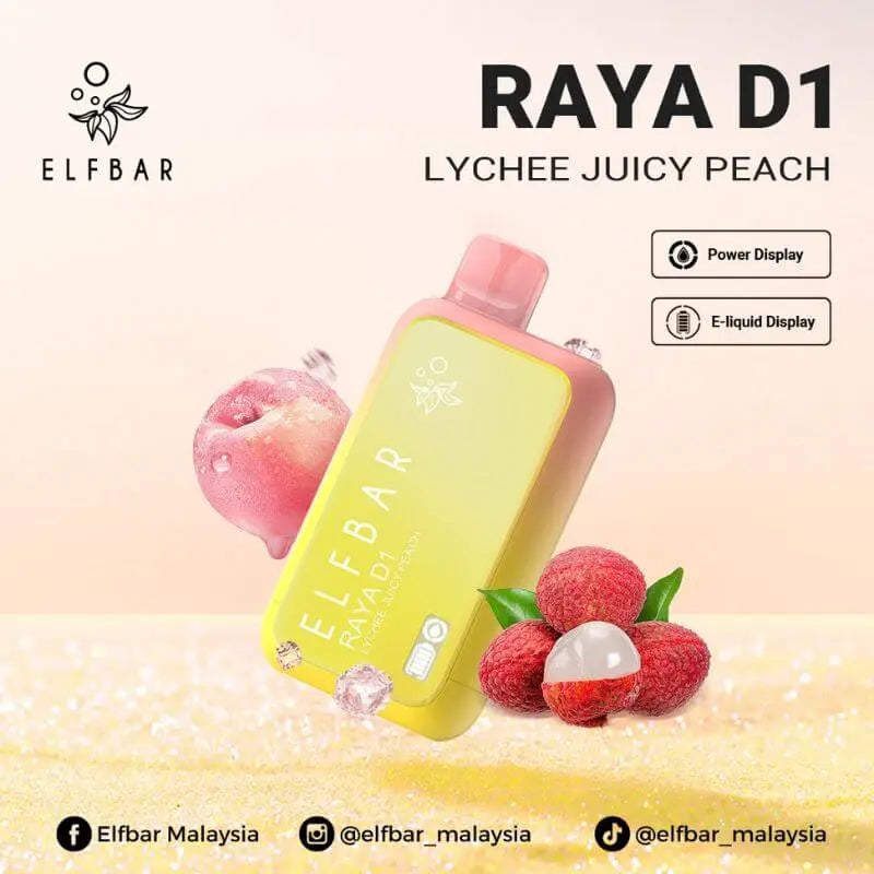 SGVape-ELFBAR-RAYA-D1-13K-LYCHEE-JUICY-PEACH-SG-Vape-Hub