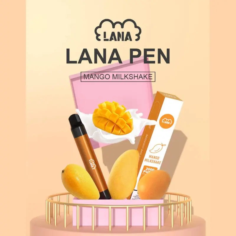 SGVape-Lana-Pen-2000-Puffs-Mango-Milkshake-flavo-ron-a-podium-with-Luxury-gold-yellow-gradient-color-in-the-background-LANA